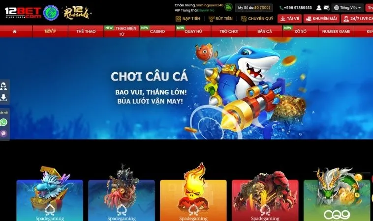 Sảnh bắn cá tại 12Bet thiết kế đồ họa đẹp, ấn tượng